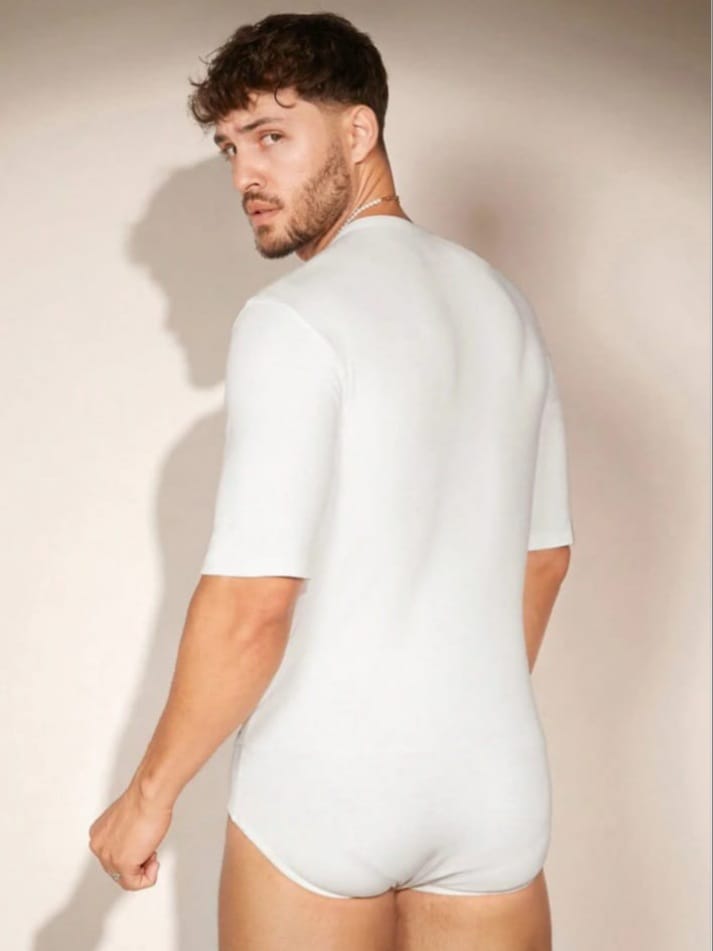 Men's Solid V Neck Zipper Front Romper